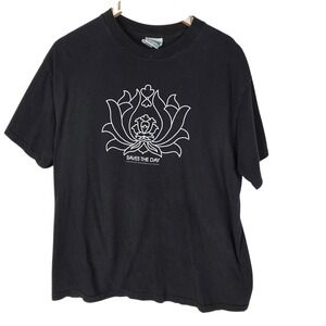 Vtg Saves The Day Shirt Mens Large Black Lotus Graphic Band Tee Cinder Block